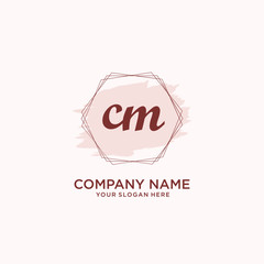 Initial CM handwriting Logo, and Brush and hexagon lines template