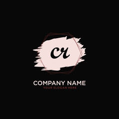 Initial CR handwriting Logo, and Brush and hexagon lines template