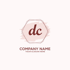 Initial DC handwriting Logo, and Brush and hexagon lines template