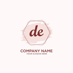 Initial DE handwriting Logo, and Brush and hexagon lines template