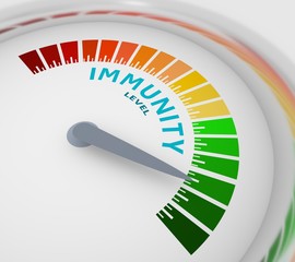 Color scale with arrow from red to green. The immunity level measuring device icon. Sign tachometer, speedometer, indicators. Colorful infographic gauge element. 3D rendering