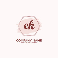 Initial EK handwriting Logo, and Brush and hexagon lines template