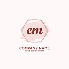 Initial EM handwriting Logo, and Brush and hexagon lines template