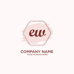 Initial EW handwriting Logo, and Brush and hexagon lines template