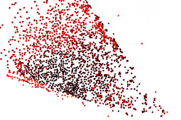 red glitter powder splash or burst isolated on white background