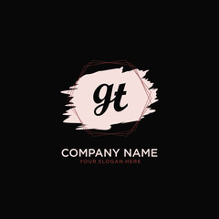 Initial GT handwriting Logo, and Brush and hexagon lines template