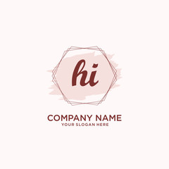 Initial HI handwriting Logo, and Brush and hexagon lines template