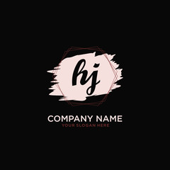 Initial HJ handwriting Logo, and Brush and hexagon lines template