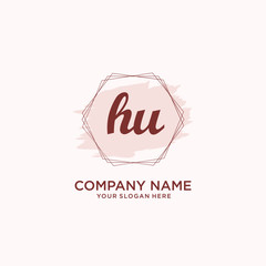 Initial HU handwriting Logo, and Brush and hexagon lines template