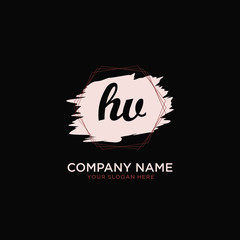 Initial HV handwriting Logo, and Brush and hexagon lines template