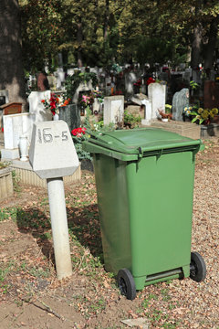 Garbage can in the public cemetery