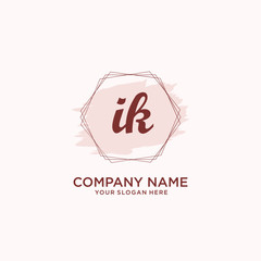 Initial IK handwriting Logo, and Brush and hexagon lines template