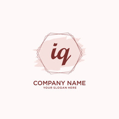 Initial IQ handwriting Logo, and Brush and hexagon lines template