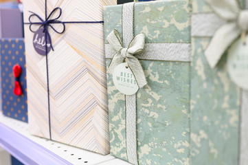 gift packaging boxes on store shelves