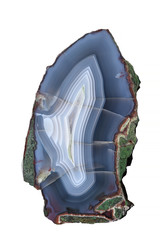 Beautiful agate gemstone, close-up, isolated on a white background, minerals