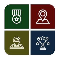 Set of place icons such as Medal, Pin, Location, Trophy , place