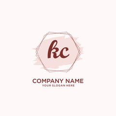 Initial KC handwriting Logo, and Brush and hexagon lines template