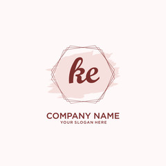 Initial KE handwriting Logo, and Brush and hexagon lines template