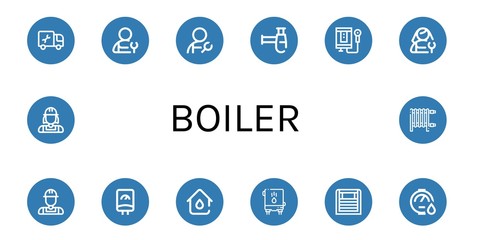 Set of boiler icons such as Plumber, Siphon, Water heater, Plumbing, Heater , boiler