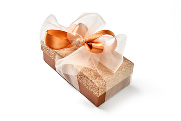 gift box with bows and decorations on a totally white background