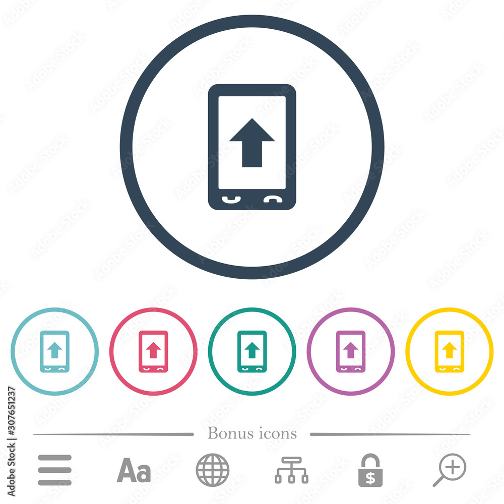 Poster mobile scroll up flat color icons in round outlines