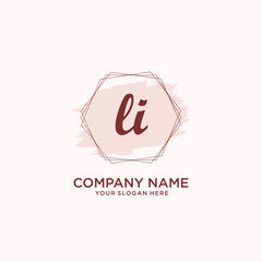 Initial LI handwriting Logo, and Brush and hexagon lines template