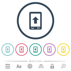 Mobile scroll up flat color icons in round outlines