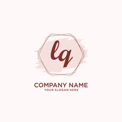 Initial LQ handwriting Logo, and Brush and hexagon lines template