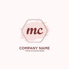 Initial MC handwriting Logo, and Brush and hexagon lines template