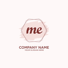 Initial ME handwriting Logo, and Brush and hexagon lines template