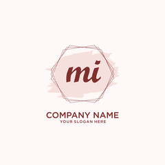 Initial MI handwriting Logo, and Brush and hexagon lines template