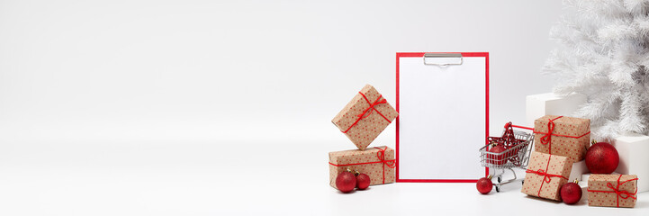 Christmas and New Year shopping.Extra wide screen banner background