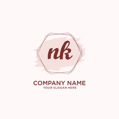 Initial NK handwriting Logo, and Brush and hexagon lines template