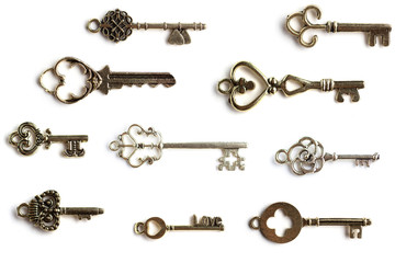 Set of keys with shadows isolated on white background