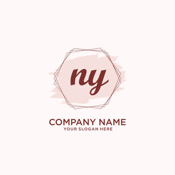 Initial NY handwriting Logo, and Brush and hexagon lines template