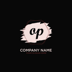 Initial OP handwriting Logo, and Brush and hexagon lines template