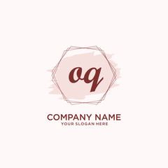 Initial OQ handwriting Logo, and Brush and hexagon lines template