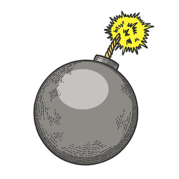 recommend clip art: Bomb with burning fuse sketch engraving vector illustration. T-shirt apparel print design. Scratch board style imitation. Black and white hand drawn image.