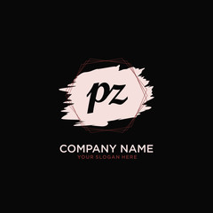 Initial PZ handwriting Logo, and Brush and hexagon lines template