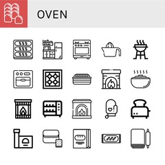 Set of oven icons such as Bread, Kitchen, Stove, Juicer, Charcoal grill, Oven, Fireplace, Dough, Toaster, Oven mitt ,