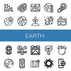 Fototapeta premium Set of earth icons such as Bulldozer, Global, Black hole, Globe, Map, Sprout, Global warming, Universe, Earth, Ecology, Ozone, Satellite, Gps, Compost, Clean energy, Gravity , earth