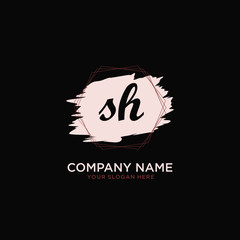 Initial SH handwriting Logo, and Brush and hexagon lines template