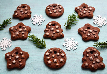 Christmas festive background with traditional homemade gingerbread