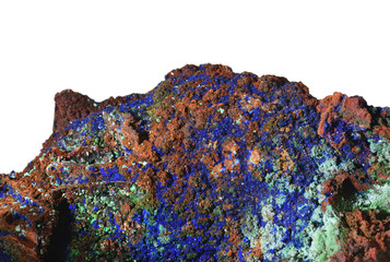 Beautiful gem stone Azurite and Malachite on a rock, close-up blue
