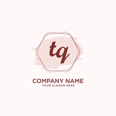 Initial TQ handwriting Logo, and Brush and hexagon lines template