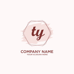 Initial TY handwriting Logo, and Brush and hexagon lines template