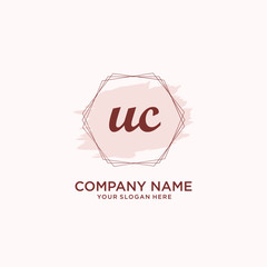Initial UC handwriting Logo, and Brush and hexagon lines template