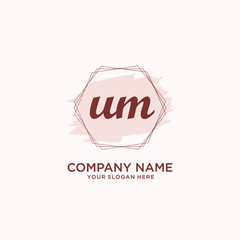 Initial UM handwriting Logo, and Brush and hexagon lines template