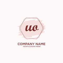 Initial UO handwriting Logo, and Brush and hexagon lines template