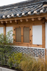 Detail of building in Bukchon Hanok Village, a Korean traditional village in Seoul, South Korea